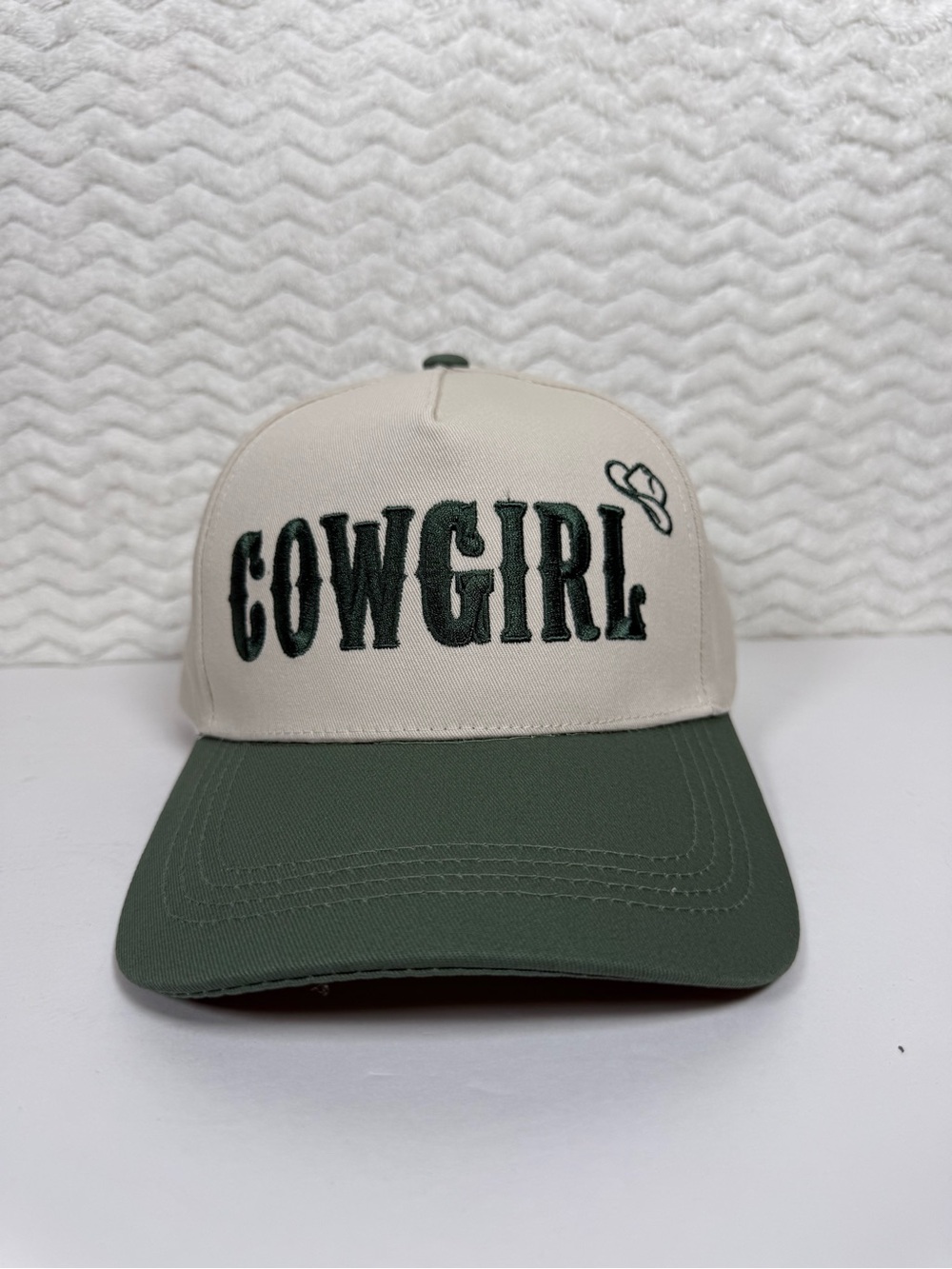 Cowgirl Embroidered Cap - Cream and Olive